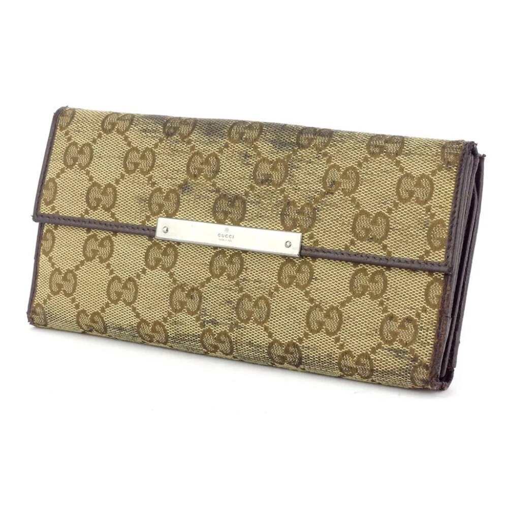 GUCCI wallet GG pattern beige canvas ?~ leather Authentic used C3841
